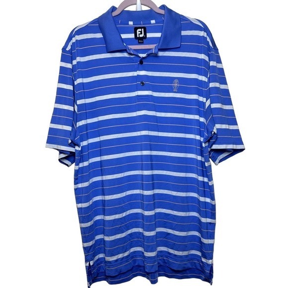 Footjoy Polo Shirt Short Sleeve White Purple Striped Golf Mens‎ Size Large - Picture 1 of 12